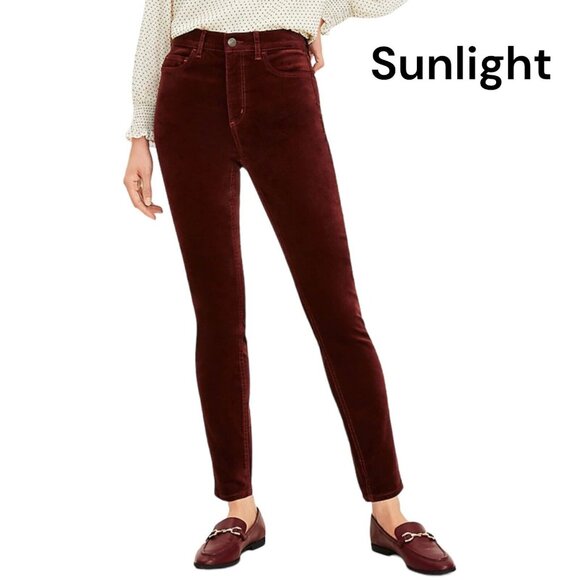 LOFT Denim - LOFT Red Maroon Burgundy Velvet Pant Women SZ 14/32 Petite-Modern Skinny